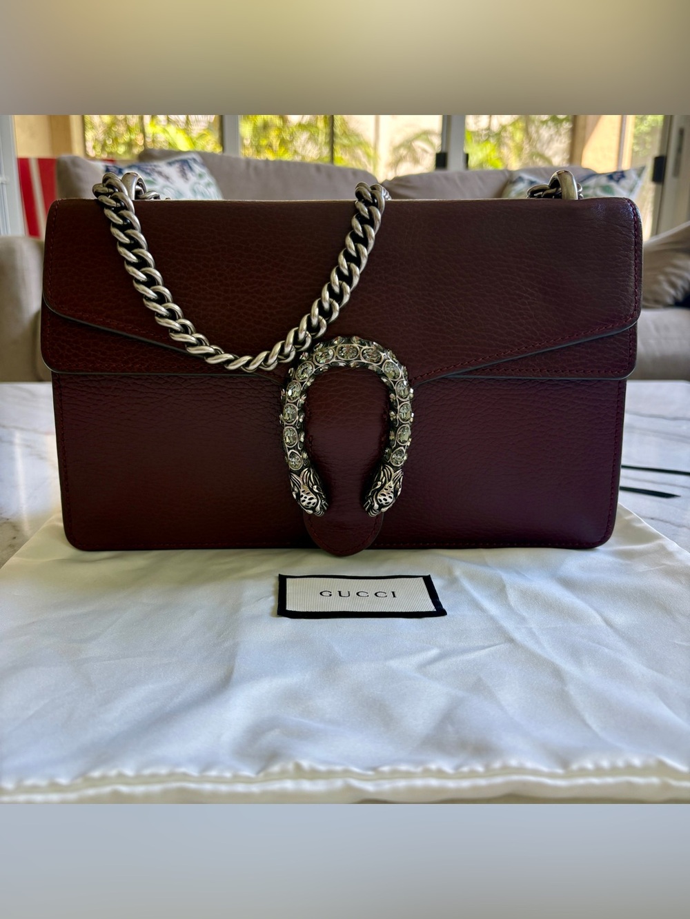 Gucci Dionysus Medium Rare Burgundy Leather Shoulder Bag